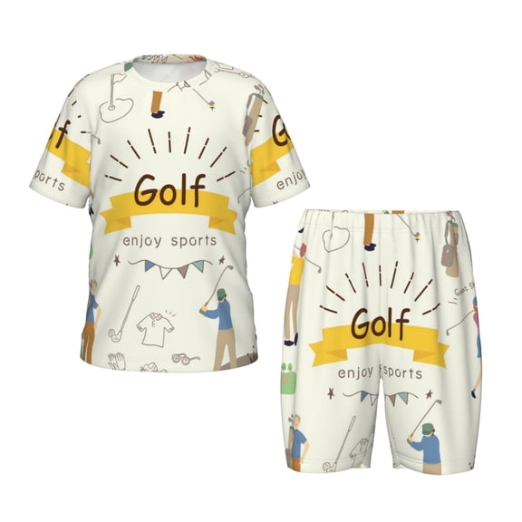 Fuzoiu Golf Icons And Golfer Print Boys Girls Pjs Sleepwear,2 Piece Pajam,Comfy Pajama Shorts Sets,T-Shirt and Short Pajama Set For Kids-Small