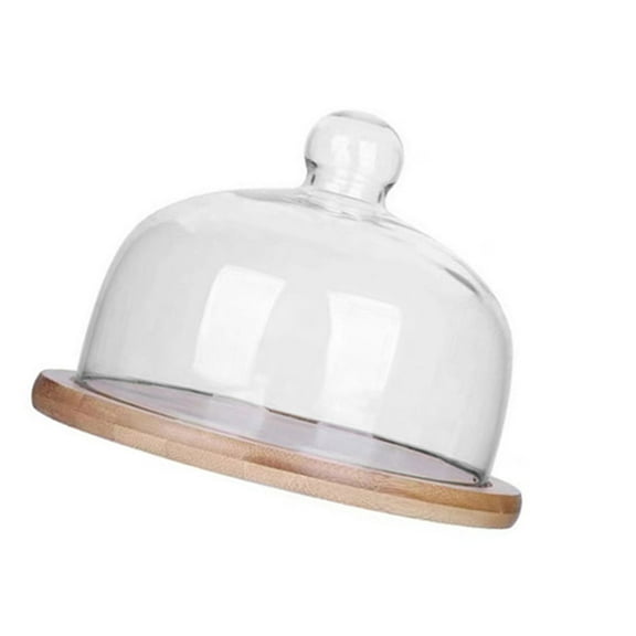 IBASETOY Pastry Plate With Lid in Wood and Glass for Restaurant Food Display