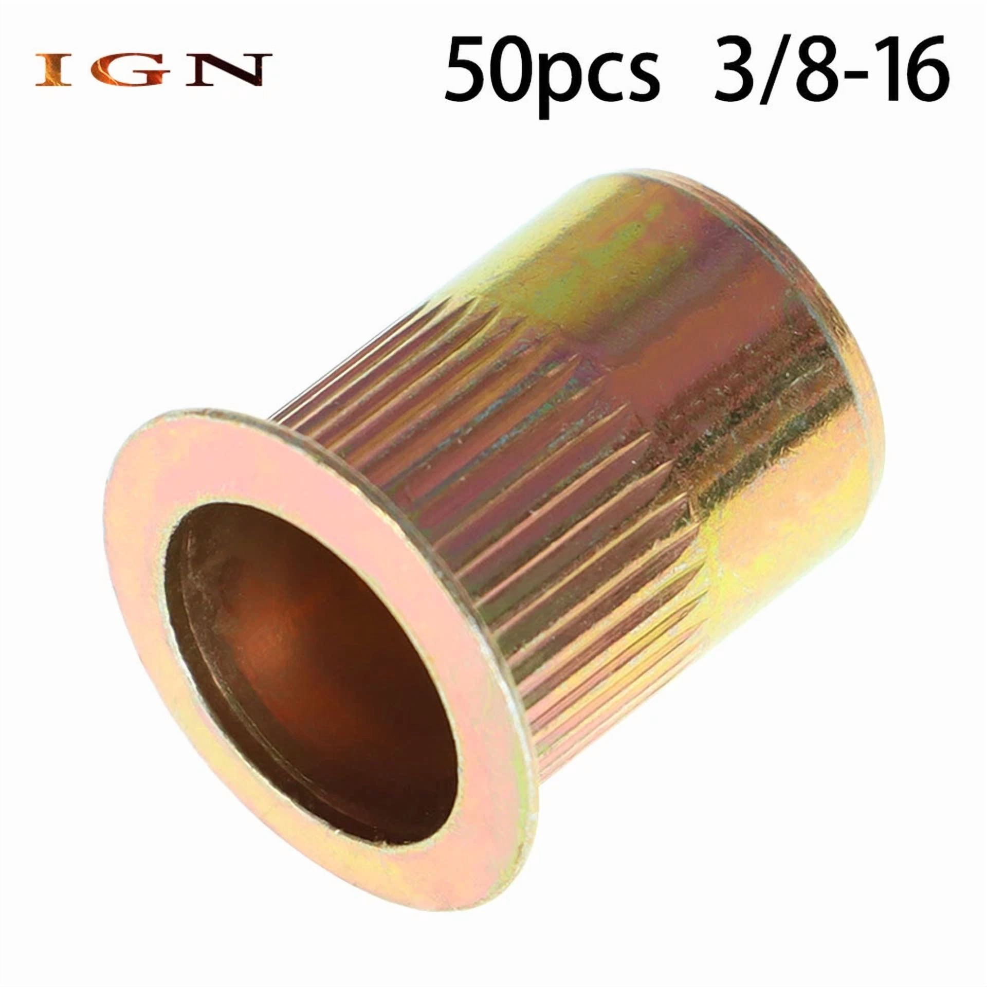 CIRCLE- 50 Pieces Flat Head Threaded Insert Rivet Gun Rivet Nuts 3/8-16 Carbon Steel
