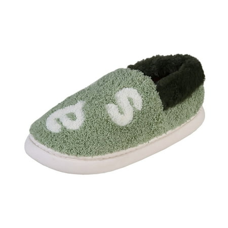 

Women Walking Shoes Ladies Fashion Fruit Embroidery Letter Print Plush Shoes Closed Toe Flat Cotton Slippers slipper for Women Furry Green