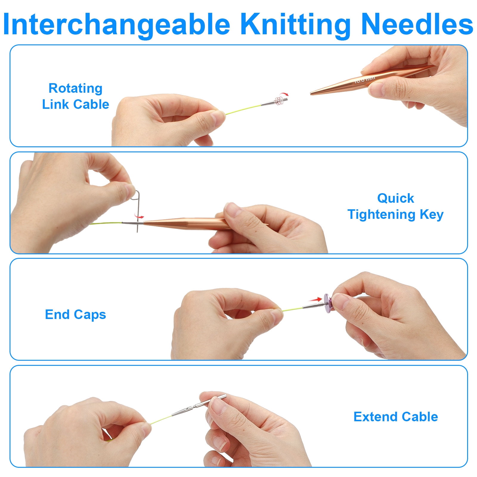 TSV 13 Pairs 3-10mm Circular Knitting Needle Set, Interchangeable Aluminum Metal Knitting Needles with PU Bag, Rose Gold