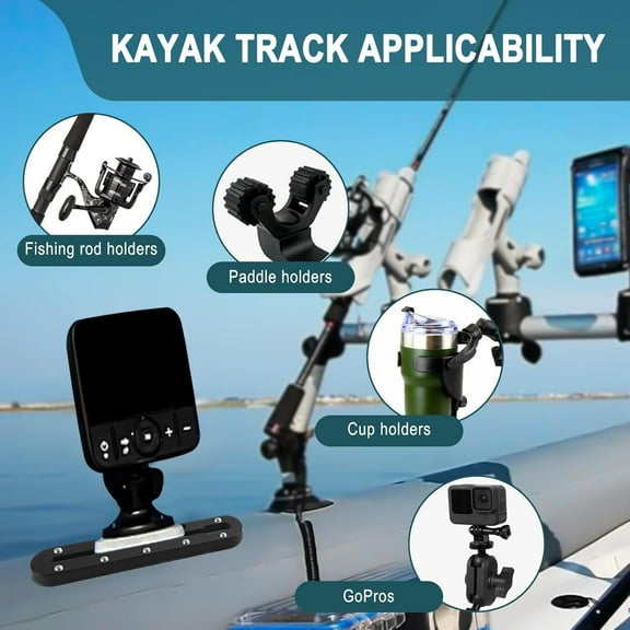 Kayak Track Mount, Low  Gear Track for Fishing Rod Holder, Cup Holder, Paddle Holders, Anchor Cleats (9 in, 10 Holes, 4 Pieces)