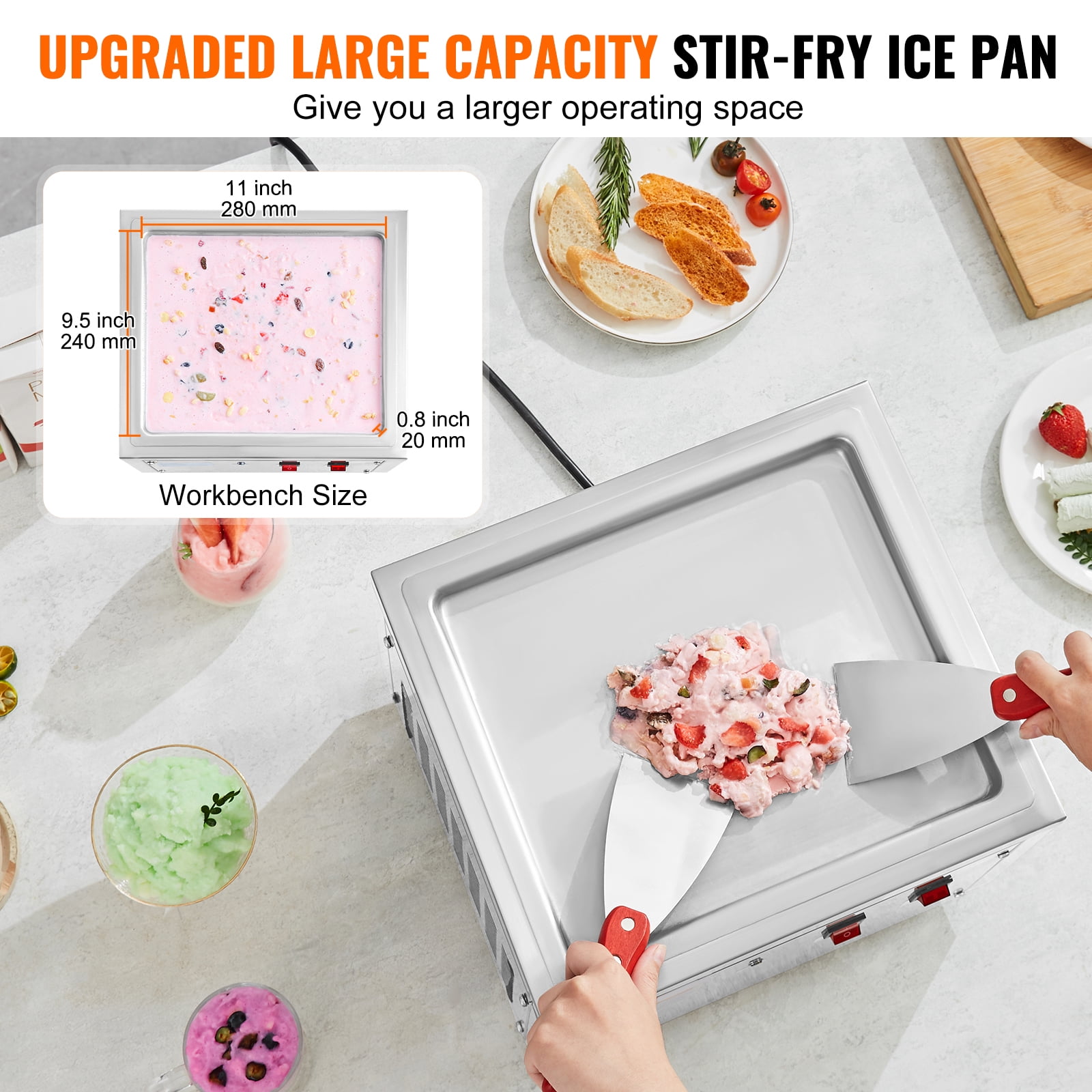 KFFKFF 11 x 9.5 Inch Pan Fried Ice Cream Roll Machine / Rolled Ice Cream Maker