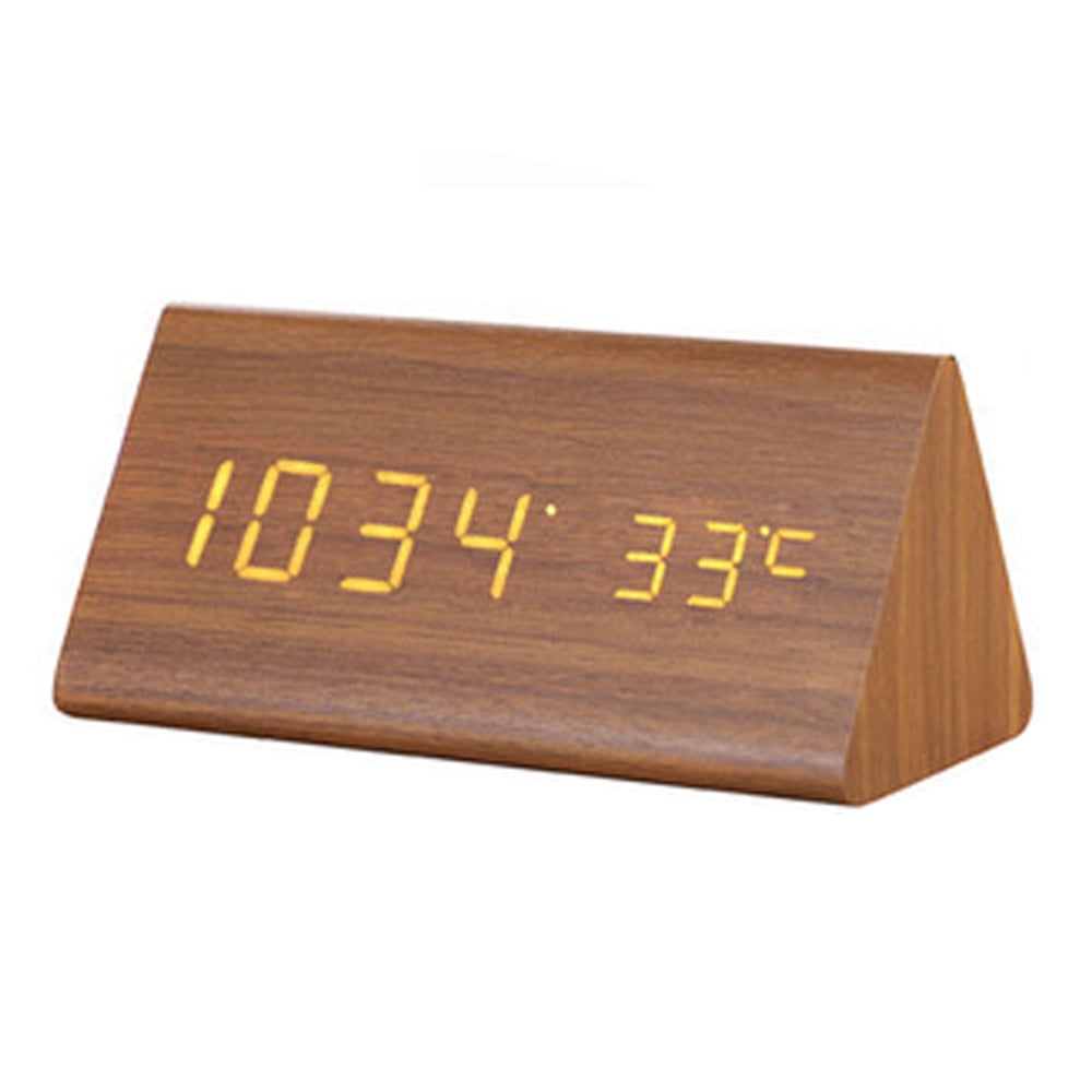 Digital Alarm Clock, with Wooden Electronic LED Time Display, Temperature Detect, Wood Made