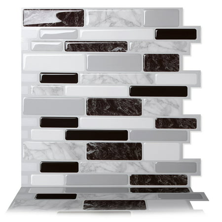 Tic Tac Tiles - Premium Anti Mold Peel and Stick Wall Tile Backsplash in Polito Black and (Best Backsplash With Black Granite)
