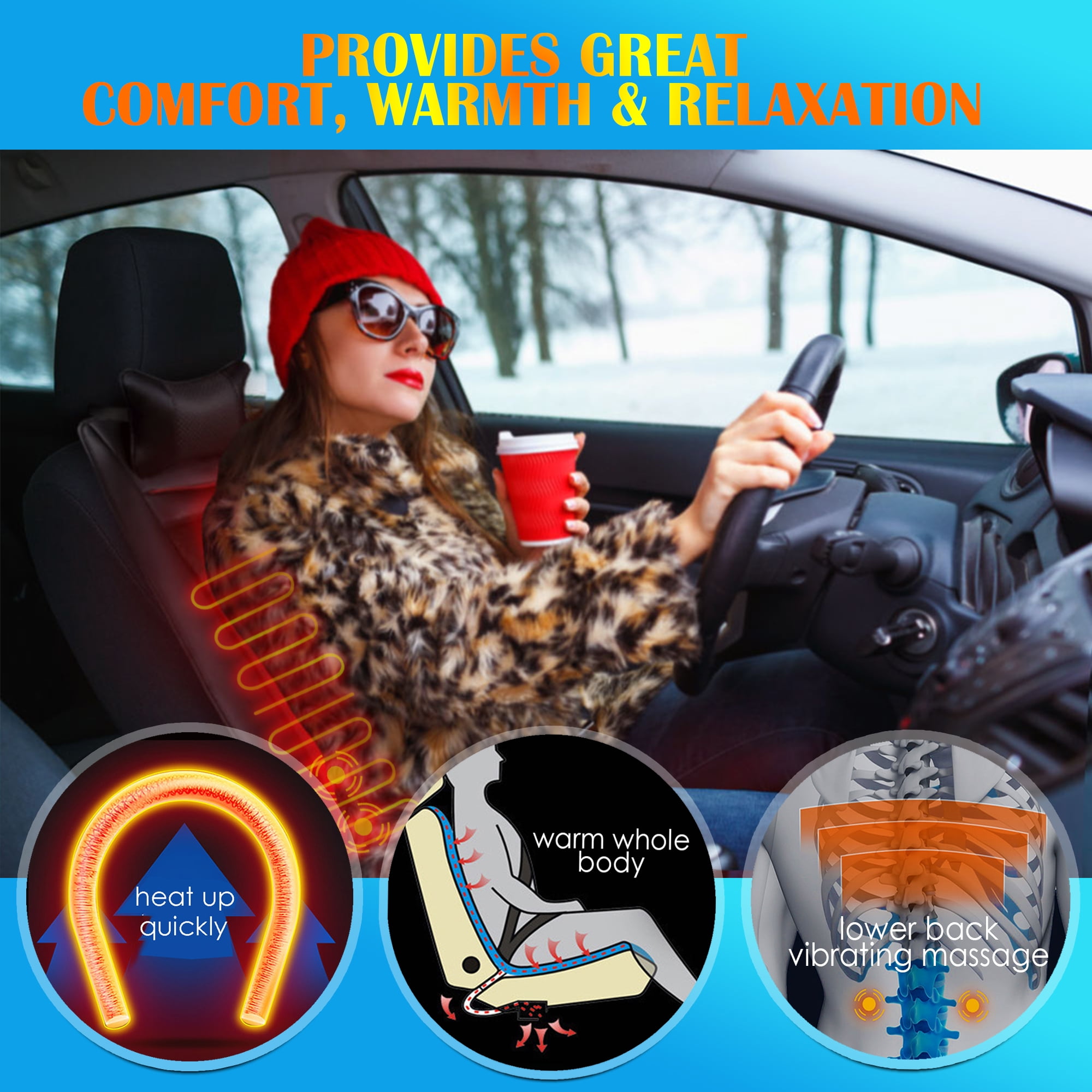 Practisol 12V Cooling and Heated Car Seat Cover Cooling Car Seat Cushion Ventilated Seat Heater Cooler Massage Seat Cushion with Heat Winter Summer Use