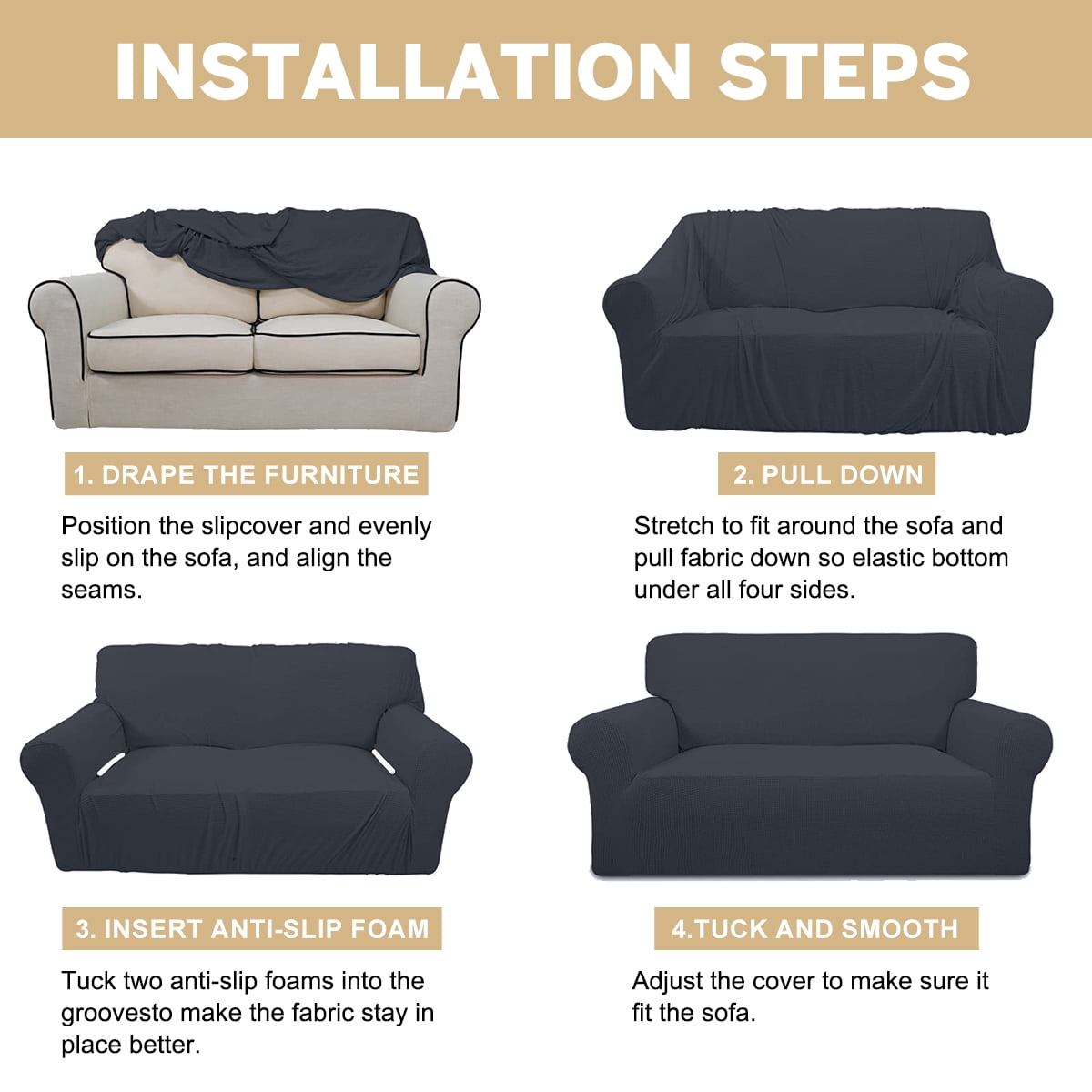 Sanmadrola 100% Waterproof Sofa Cover Non Slip Couch Cover Stretch Slipcover Leakproof Couch Protector for Kids Dogs Cats Pets, Dark Gray, Sofa