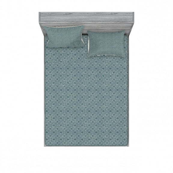 Vintage Bedding Set with Sheet & Covers, Aboriginal Circular Motifs Curved and Angled Lines Classical Geometric Art, Printed Bedroom Decor 2 Shams, 4 Sizes, Dark Teal Eggshell, by Ambesonne