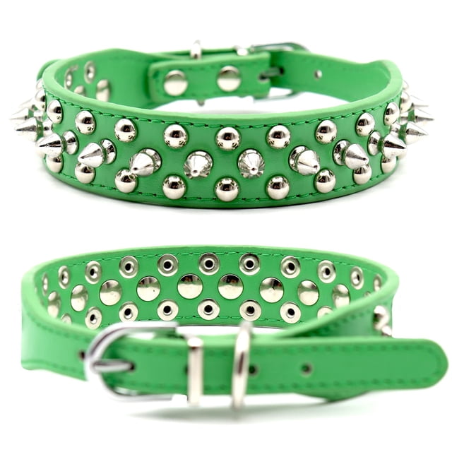 Collier pour Chien en Cuir avec Rivets Cloutés pour Chats Chiots Petits Moyens Animaux Vert 51*2.5CM
