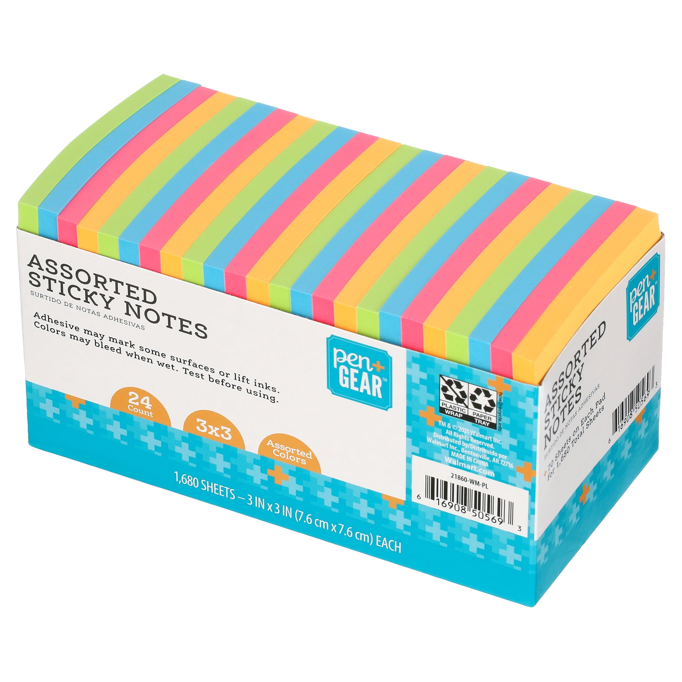 (3 pack) Pen + Gear Paper Sticky Notes, Neon, 3" x 3", 1680 Sheets, 24 Counts