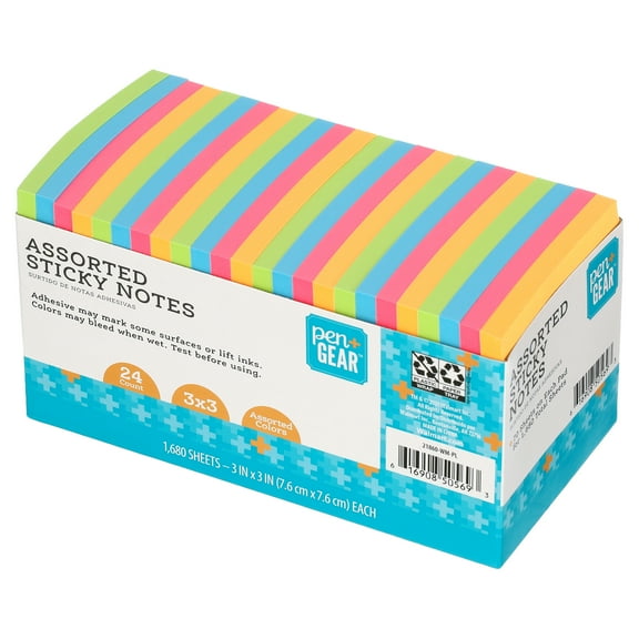 Pen + Gear Paper Sticky Notes, Neon, 3" x 3", 1680 Sheets, 24 Counts