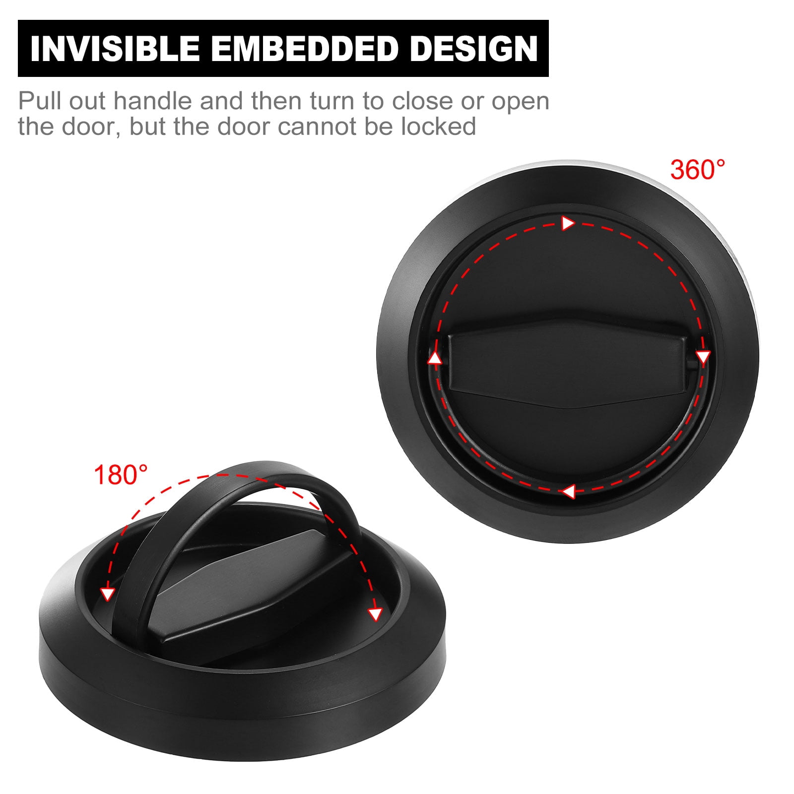 LC LICTOP Round Flush Mount Invisible Door Lock - Stainless Steel, Keyed Deadbolt, Black, For 1.38"-1.97" Doors