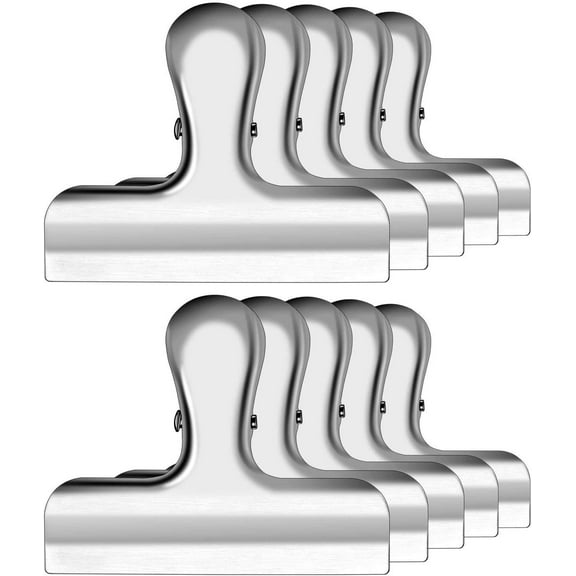 10PCS Wide Metal Chip Clips 3 Inch, Snack Food Bag Sealing Clips, Stainless Steel Paper Clamps Heavy Duty for Kitchen Food Packages and Office