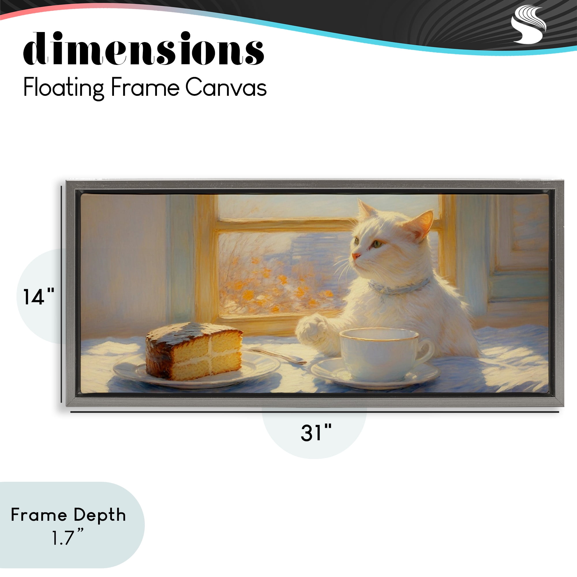 Stupell Industries Sunlit Tea Party Cat Gray Framed Floater Canvas Wall Art, design by Angie Hawke