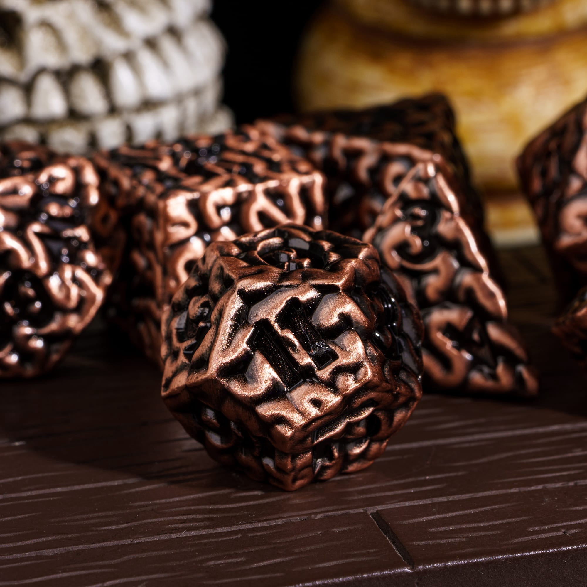 Cusdie 7-Die Metal DND Dice Set, Brain-patterned Metal Polyhedral D&D Dice Set for DND Dungeons and Dragons TTRPG Role Playing Games