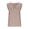 thumbnail image 6 of QIUOMBBP Linen Tank Tops for Women Lapel Collared Crew Neck Solid Color Sleeveless Shirts Loose Lightweight Summer Daily Tshirts Khaki L, 6 of 10