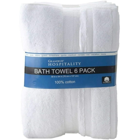 Grandeur Hospitality Bath Towel 6 Pack 34" x 54" 100% Cotton 6 Pack