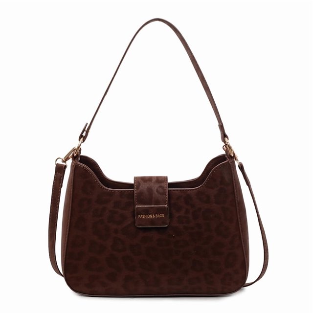 Bolso Bandolera Ante Sintético Leopardo para Mujer (Café)