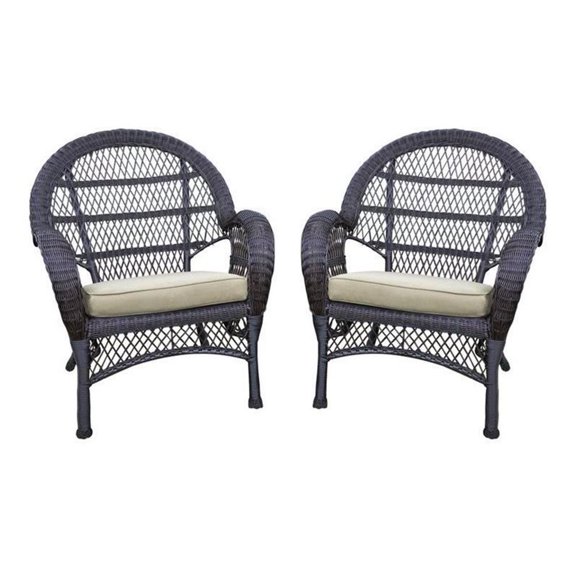 Jeco Wicker Chair in Espresso with Tan Cushion (Set of 4)