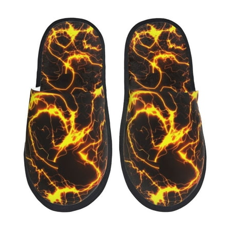 Balery Orange Lightning Slient Indoor Furry Fleece Comfort House Shoes Soft Non-Slip Home Shoes Cotton slippers House Slippers-- Large