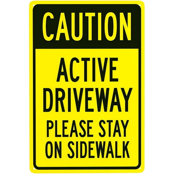 Caution Active Driveway Please Stay On Sidewalk Sign, 8"x12" Metal Security Sign, Safety Wall Decor for Home Business Yard Garden Office Street Road