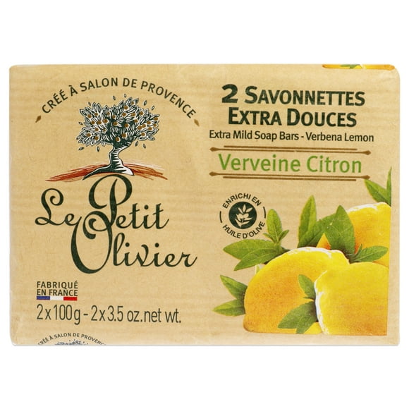 Extra Mild Soap Bars - Verbena Lemon by Le Petit Olivier for Men - 2 x 3.5 oz Soap