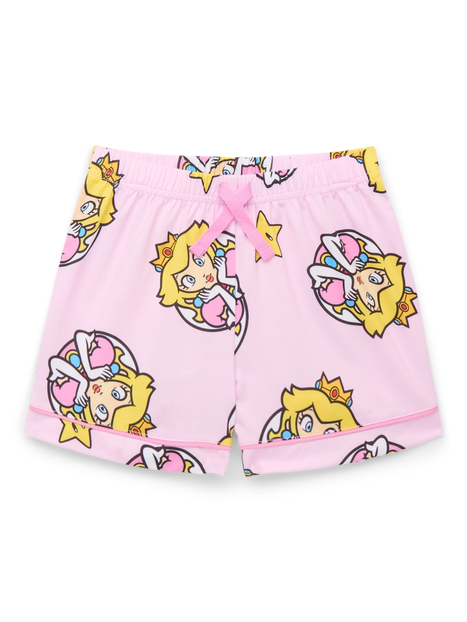 Super Mario Princess Peach Girls Button Front Top and Shorts Pajama Set, 2-Piece, Sizes 4-12