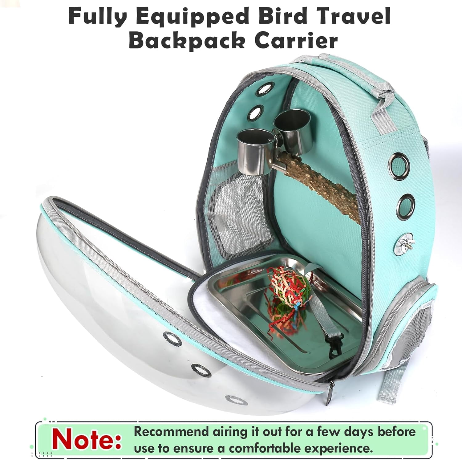 Bird Backpack, Bird Carrier Travel Cage with Perch, Portable Wildbird Carrier Bag, Parrot Parakeet Cockatiel Cage w/Toy Stainless Steel Food Bowl Tray for Conures Budgie Canary Lovebirds Small Animal