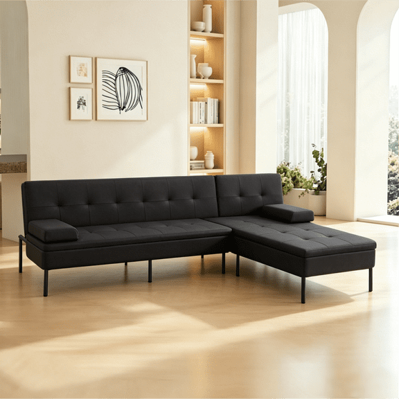 Gewnee 89.4” Sofa Sleeper Bed L-Shaped Sectional Couches,Convertible Sofa Bed for Living Room,Apartment(Black)