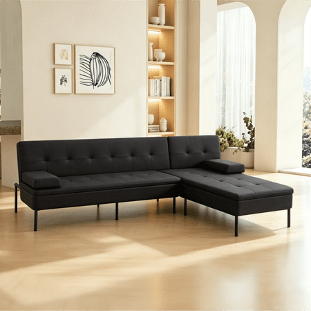 Gewnee 89.4” Sofa Sleeper Bed L-Shaped Sectional Couches,Convertible Sofa Bed for Living Room,Apartment(Black)
