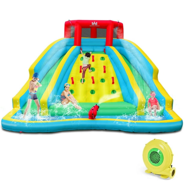 Gymax Inflatable Mighty Water Park Bouncy Splash Pool Climbing Wall w/ 750W Blower - Walmart.com