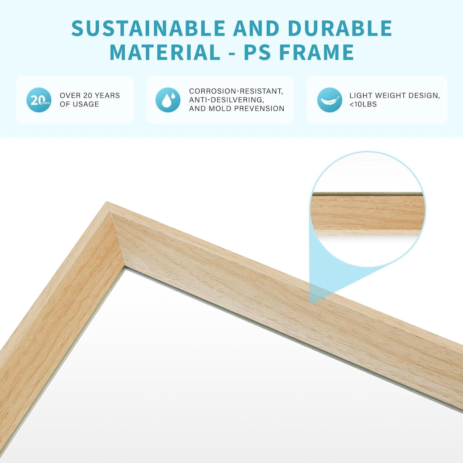 Ultrue UTBM0RT01OW12176 Oak Wood Effect 30x48 Framed Wall Mirror