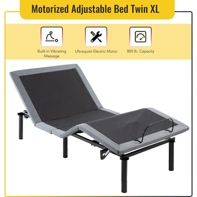 Cadre de Lit Simple XL Électrique Motorisé avec Télécommande, Ports USB et Massage