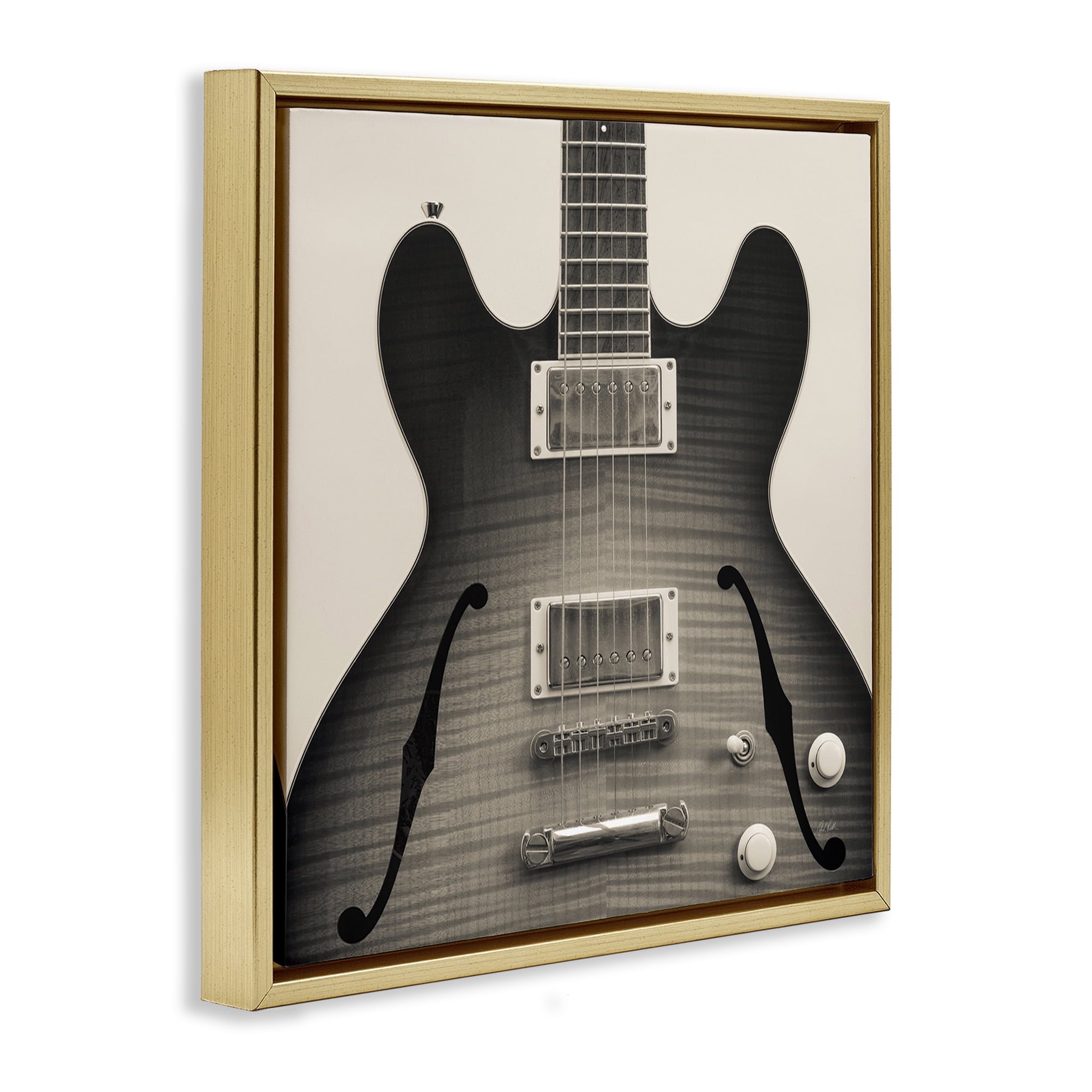 Stupell Industries Classy Electric Guitar Entertainment Photography Gold Floater Framed Canvas Art Print Wall Art, 25 x 25