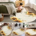 thumbnail image 6 of 7ft Round Rug, Sunflower Non-Skid Rubber Backing Large Area Rugs - Living Room Bedroom Home Office, Yellow Spring Summer Floral Farmhouse Indoor Floor Mat Carpets Washable Rug, 6 of 9