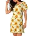 thumbnail image 2 of Goofa Light Yellow Plaid Sunflower Print Women’s Cotton Nightdress – Short-Sleeved Sleep Dress, Casual Loose-Fit Lounge Wear, Comfortable and Stylish Sleepwear for Women, 2 of 6
