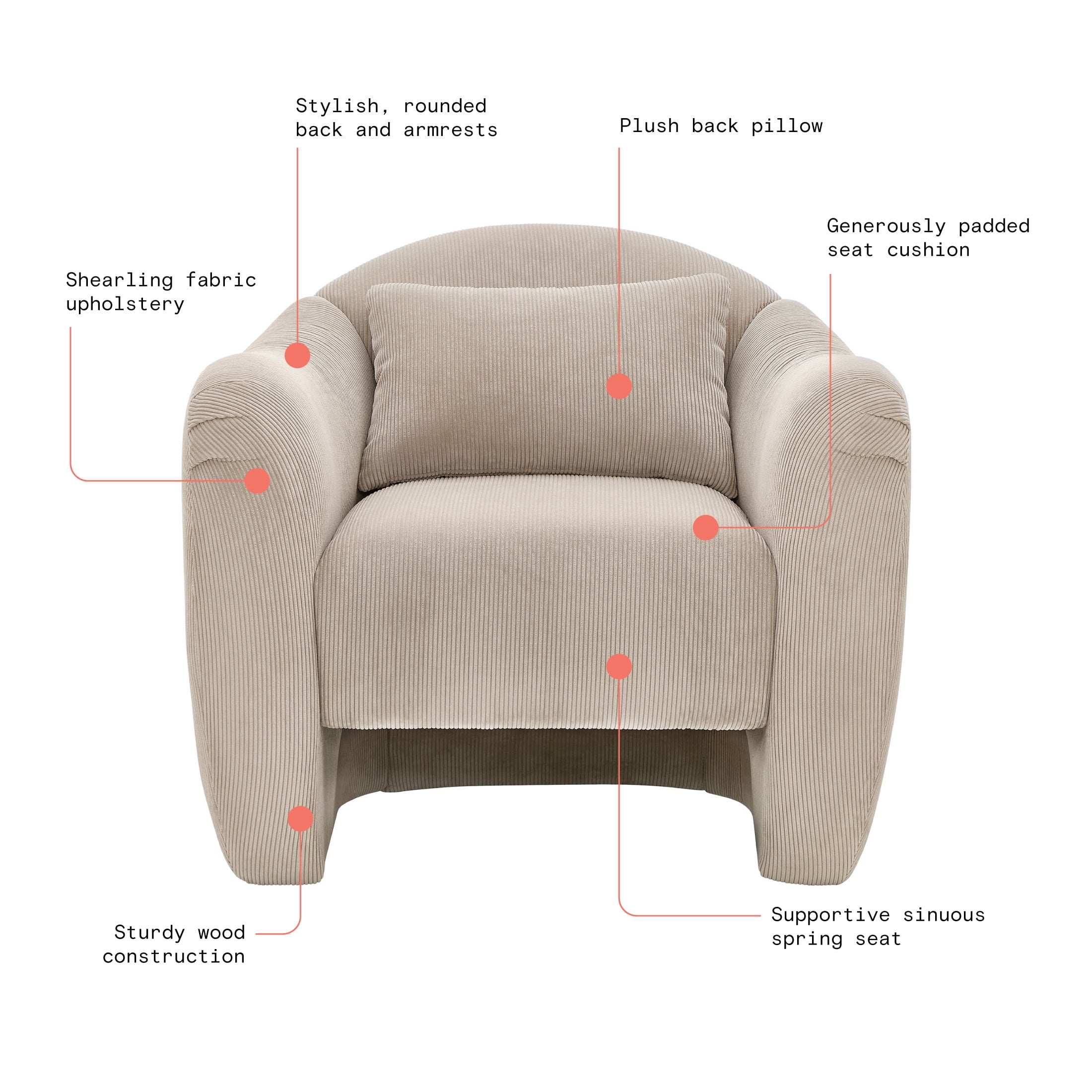 Beautiful Barrymore Teddy Accent Chair by Drew Barrymore, Fawn Cord