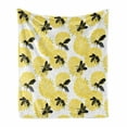 thumbnail image 1 of Bee Soft Flannel Fleece Blanket, Bees and Dandelion Flowers in Nature Detail Theme on White Background Print, Cozy Plush for Indoor and Outdoor Use, 50" x 70", Yellow Black and White, by Ambesonne, 1 of 6