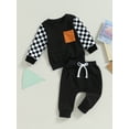 thumbnail image 3 of Bagilaanoe 2PCS Toddler Baby Boy Long Pants Set Checkerboard Long Sleeve Sweatshirt Pullover Tops + Drawstring Sweatpants 6M 12M 18M 24M 3T Kids Casual Sweatsuits, 3 of 8