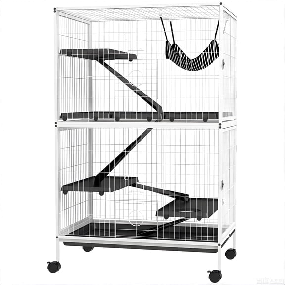ZephyPaws Double Unit Small Animal Cage,4 Tier Includes Pan, Shelf, Ramp & Cover, for Rats, Ferrets, Chinchillas,Sugar Gliders,White