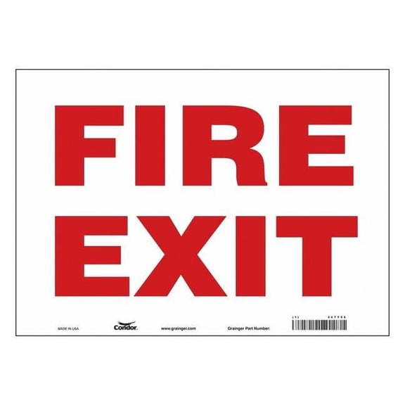 Safety Sign Emergency Exit, Vinyl, 14 in W, 10 in H, FIRE EXIT, White