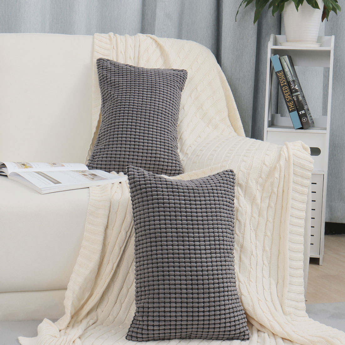 Unique Bargains Texture Solid Decorative Throw Pillow Cover Dark Grey 12" x 18"