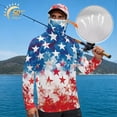 thumbnail image 3 of SEANATIVE Men's Fishing Hoodie UV Protection Hooded Top USA Flag Theme Long Sleeve Sun Block Top with Mesh Mask Fishing Clothes Patriotic Sun Shirt for Men, XL, Star Red White Blue, 3 of 7