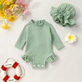 thumbnail image 2 of Happy Town Toddler Baby Girls Clothes 0-24M Summer Long Sleeve Zipper One-Piece Swimsuit + Hat Bathing Suit, 2 of 8