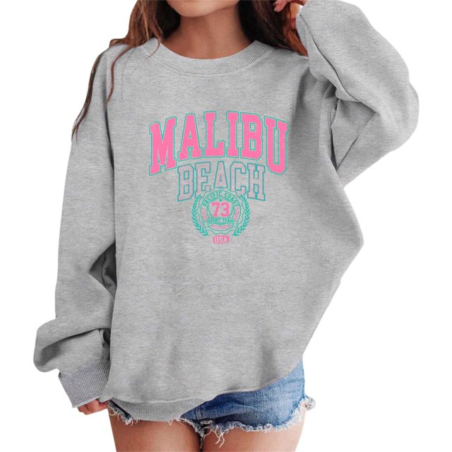 HNMKIU Chandail à Capuche Mode Urbaine pour Filles Imprimés Graphiques Col Rond Manches Longues Mignon Chandail Épaule Tombante
