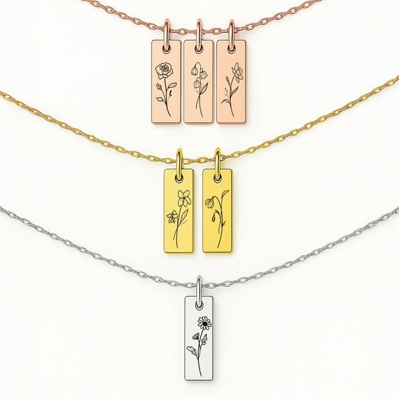 7 Sisters Necklace with Birth Flowers, Personalized Matching Jewelry for 7 Sisters, Big Little Sister Gift, Custom Family Necklace for Women, Birthday, Christmas, Mother’s Day Gift Idea