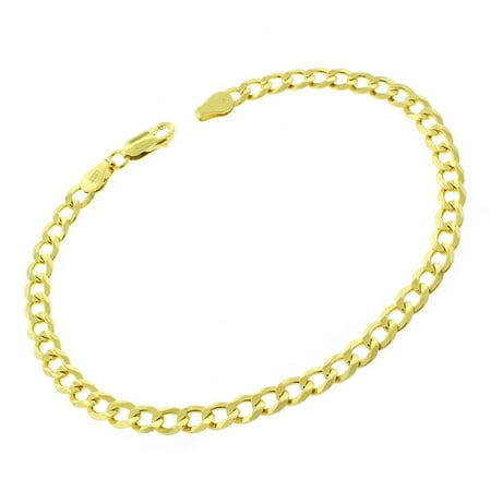 9 Inch Curb Chain Bracelet - Sterling Silver Italian 5mm Cuban Curb Link ITProLux Solid 925 Yellow Gold Plated Bracelet Chain 9