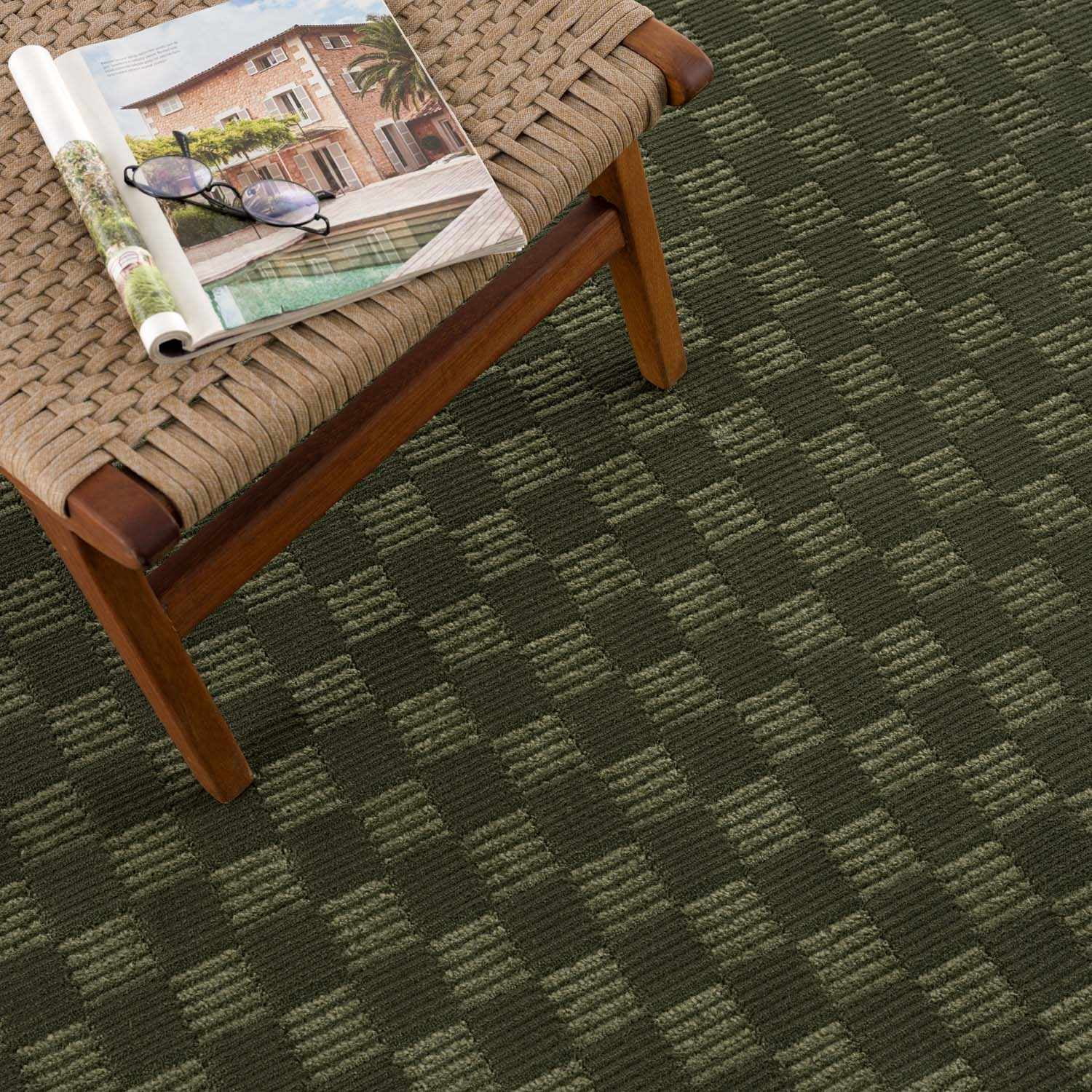 Hauteloom Truls Machine Washable Contemporary Area Rug - Modern Geometric Checkered Carpet for Living Room, Bedroom - Green - 5'3" x 7'