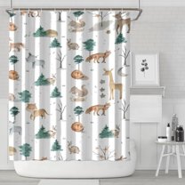 White Christmas Forest Animal Pattern Shower Curtain 84"x72" ,Bathroom Decorative Shower Curtains Set with 12 Hooks,Modern Waterproof Washable Shower Curtain