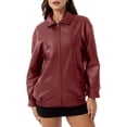 thumbnail image 3 of Women'S Loose Fashion Long Sleeve Lapel Oversized Faux Leather Jacket with Zipper Spring Fall Clothing Wine Red M, 3 of 9